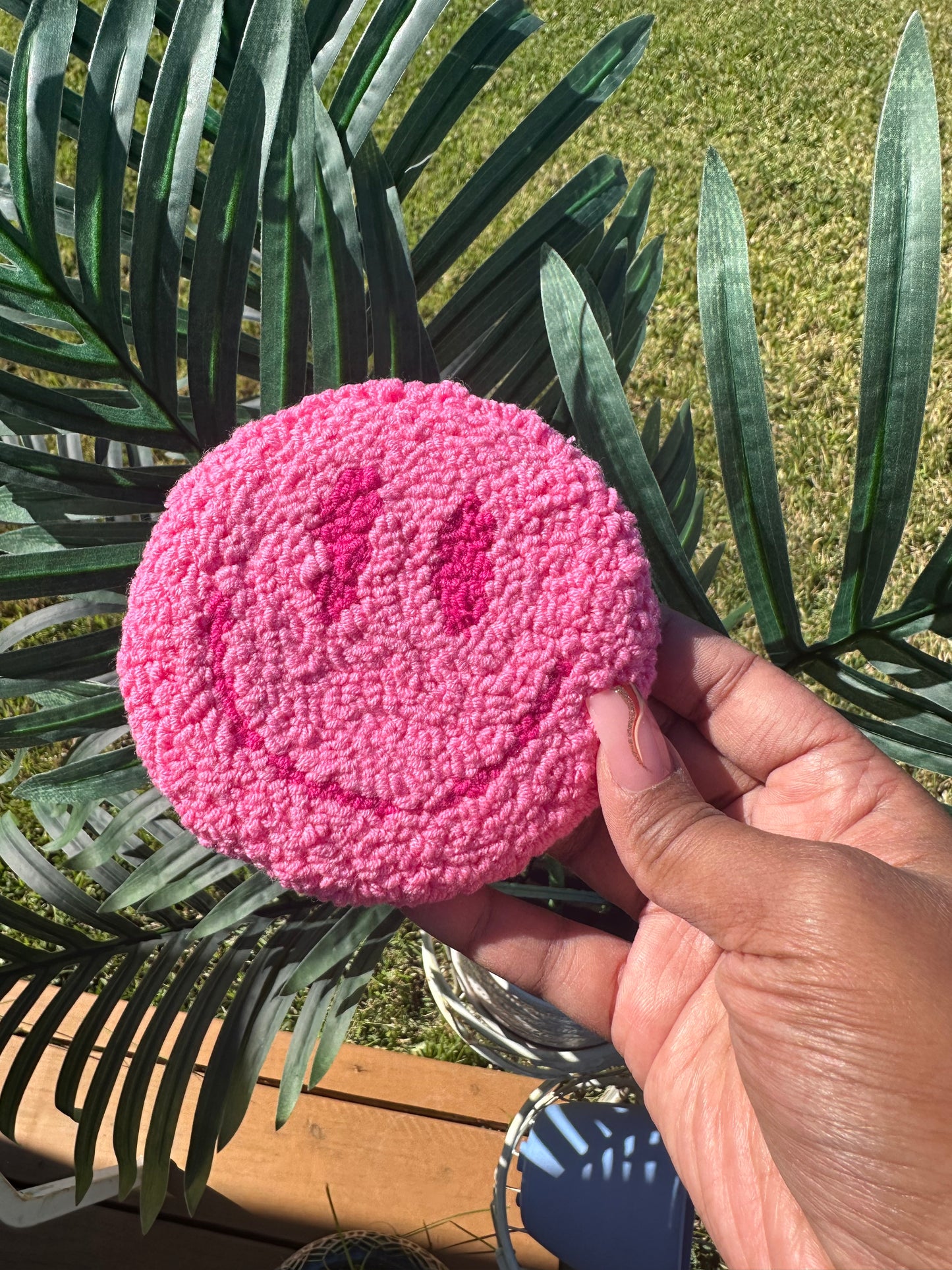 Pink Smiley Face Mug Rug